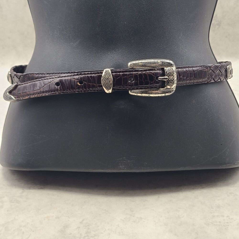 Vtg Brighton Croc Embossed Belt Brown Silver Buckle